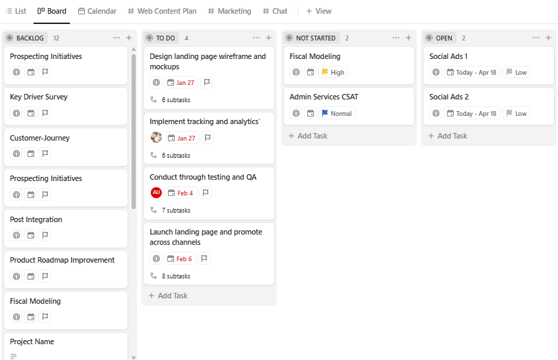 Kanban view in ClickUp